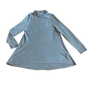 Eileen Fisher Blue Turtleneck Stretch Tunic Mini Dress Wool Blend Size Large